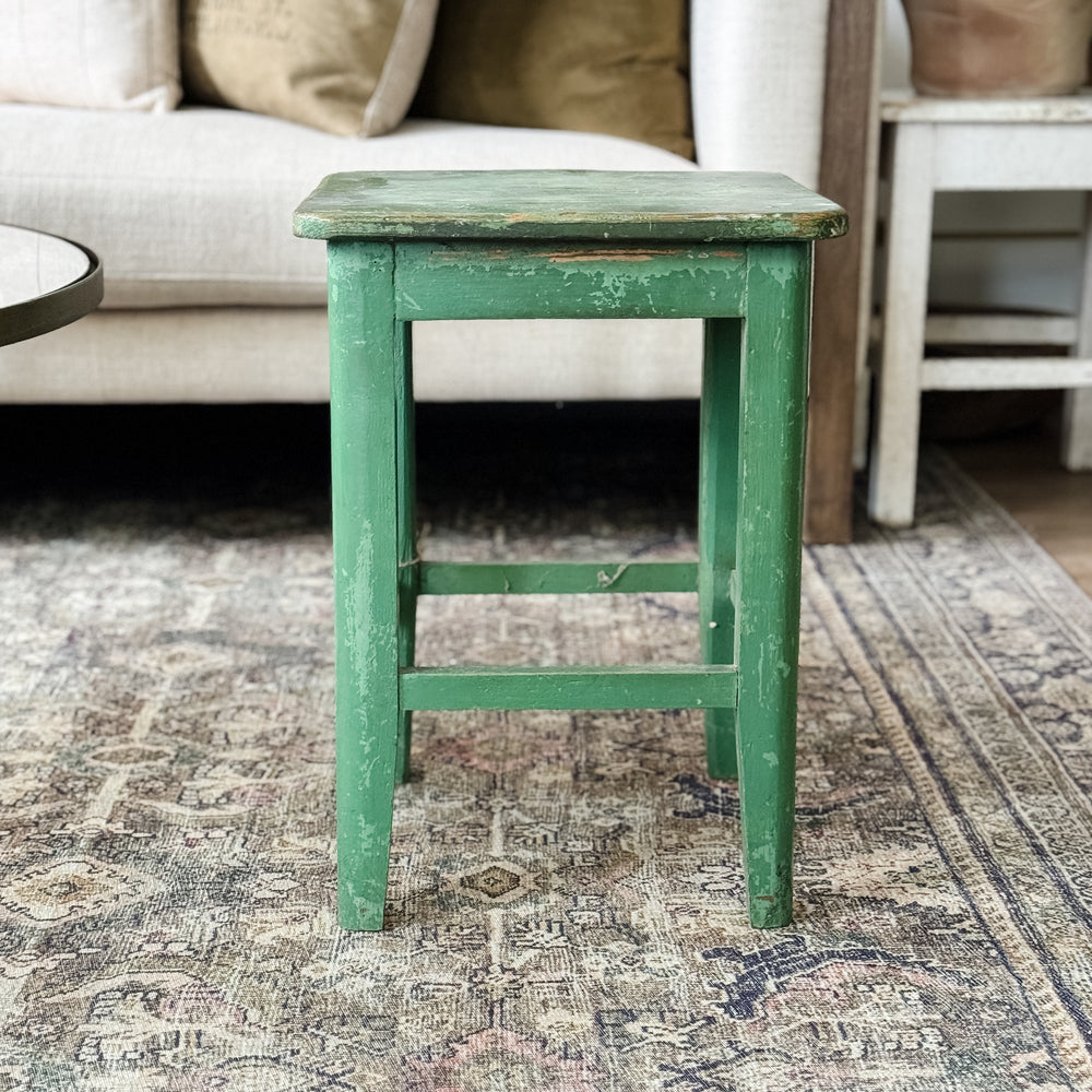 
                
                    Load image into Gallery viewer, Vintage Green Stool
                
            