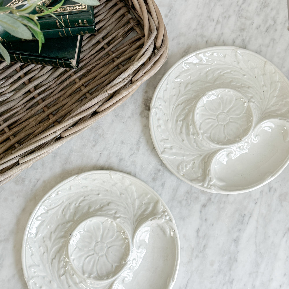 Antique white ironstone oyster plate - FRANCE