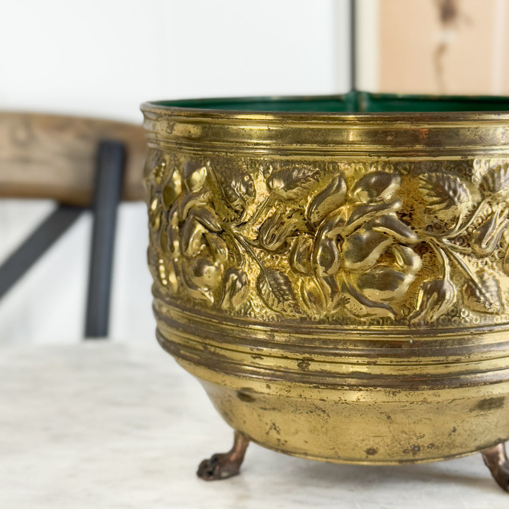 Vintage Raised English Brass Flower pot
