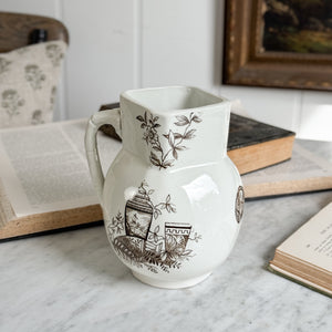 Antique Ironstone Brown Transferware Pitcher