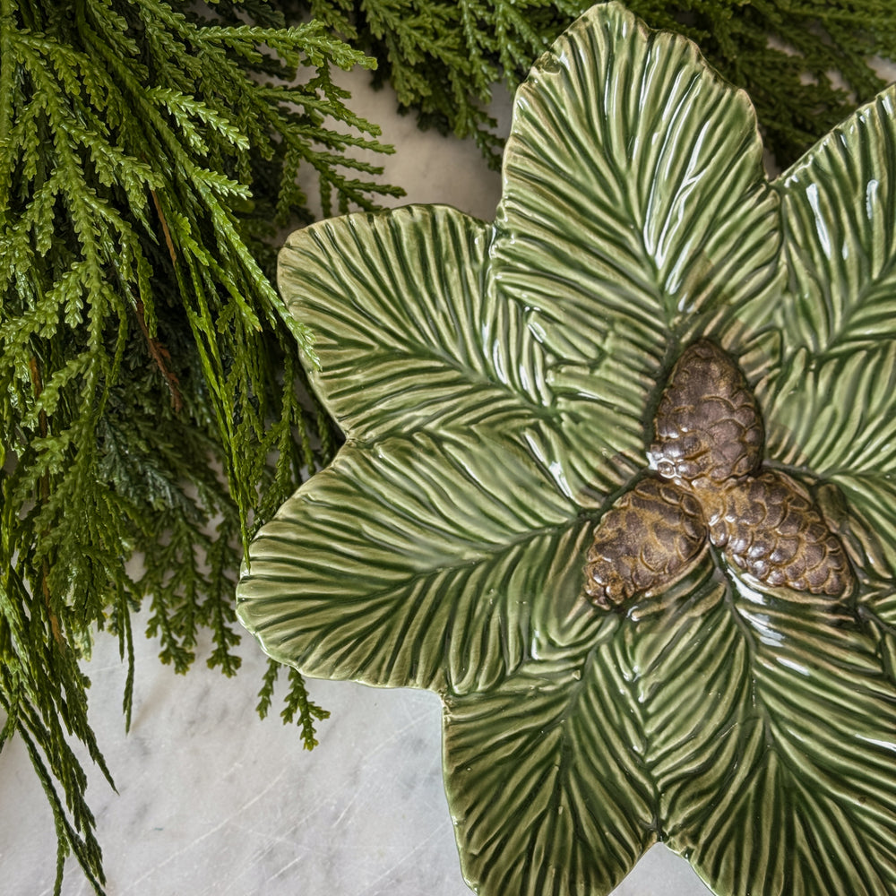 Pine bough ceramic plate.