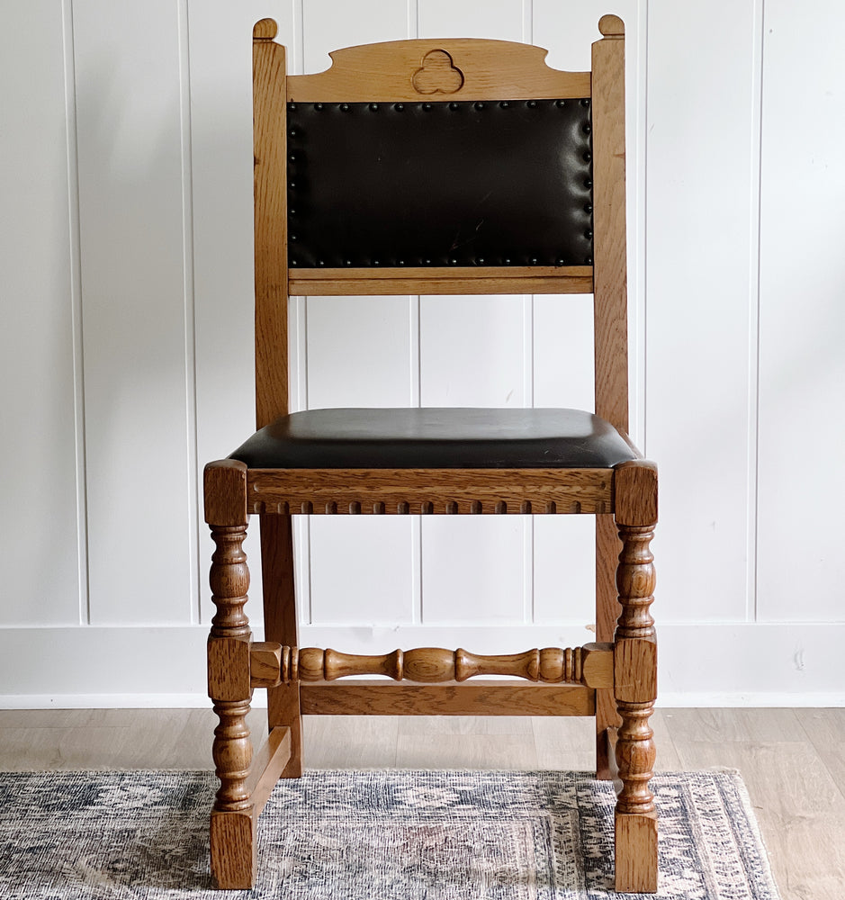 
                
                    Load image into Gallery viewer, Vintage black leather wood chair
                
            