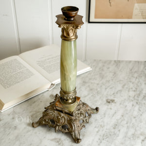 Vintage brass gold green taper candleholder