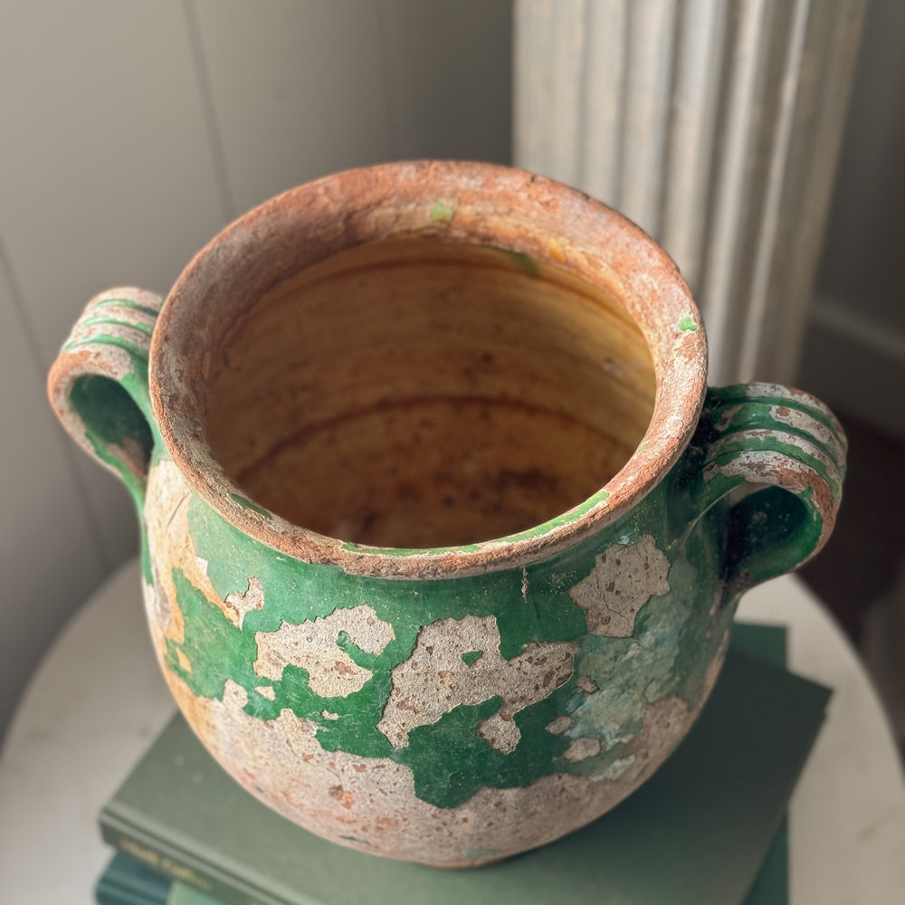 Antique green french confit pot