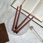 Burgundy Brown Twirl Taper candle Pair.