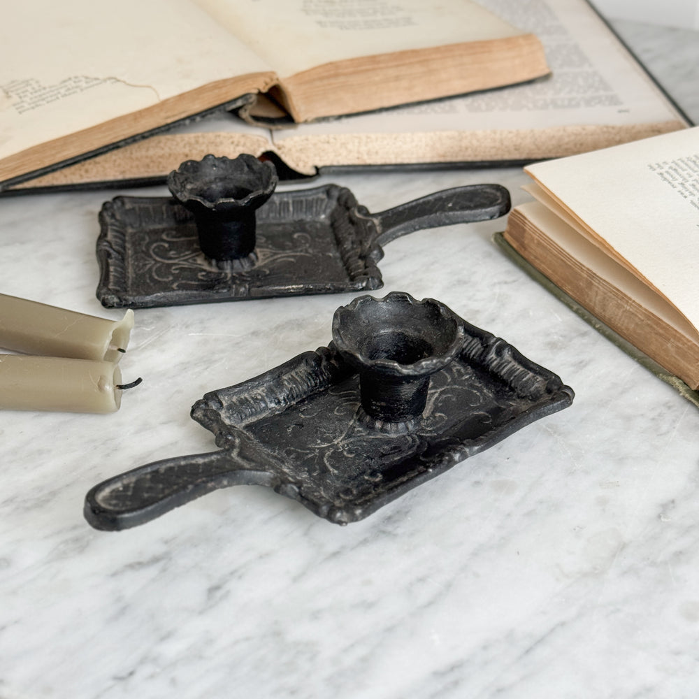 Vintage Black Cast Iron Taper Candle Holders
