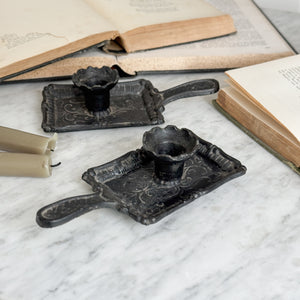 Vintage Black Cast Iron Taper Candle Holders