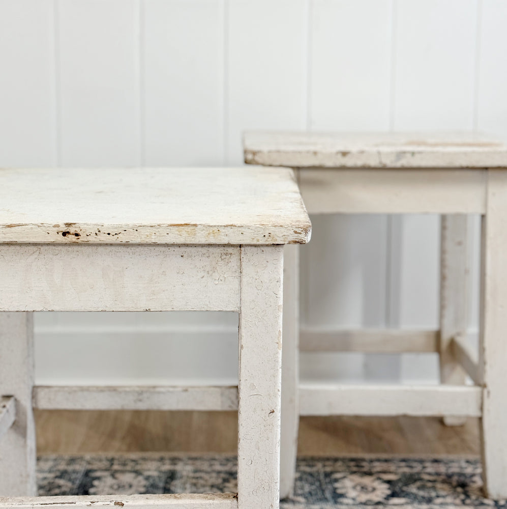 Vintage white painted european stool