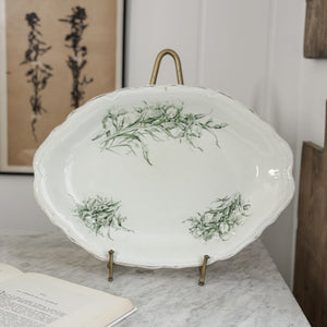 Antique green floral ironstone shaped platter