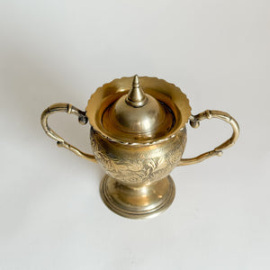 Vintage Brass Etched Sugar Bowl