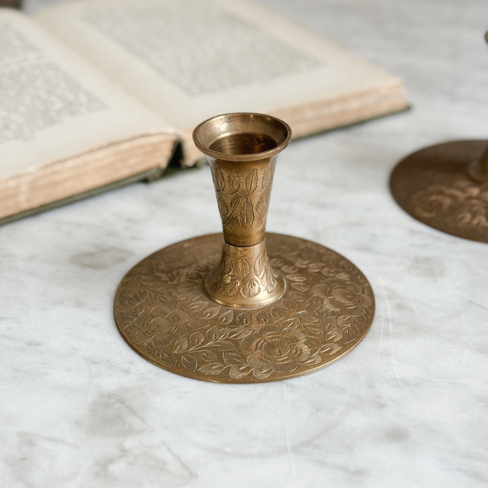 Vintage Brass Etched Taper Pair.