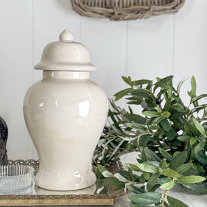 Beige Porcelain Ginger Jar w/ lid.