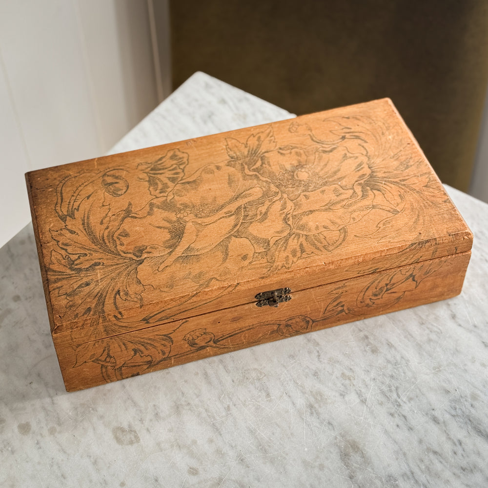 Vintage Wood Floral Storage Box
