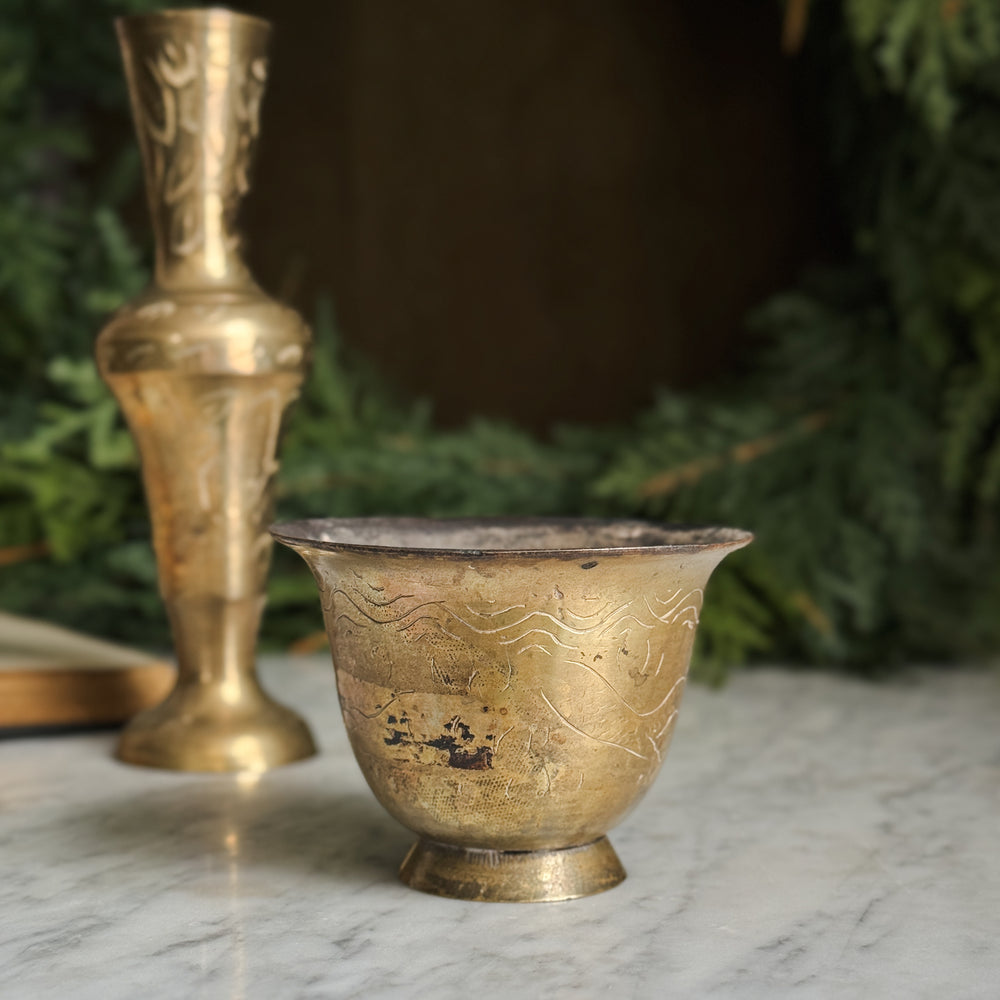 Vintage Brass Pot and Vase Pair