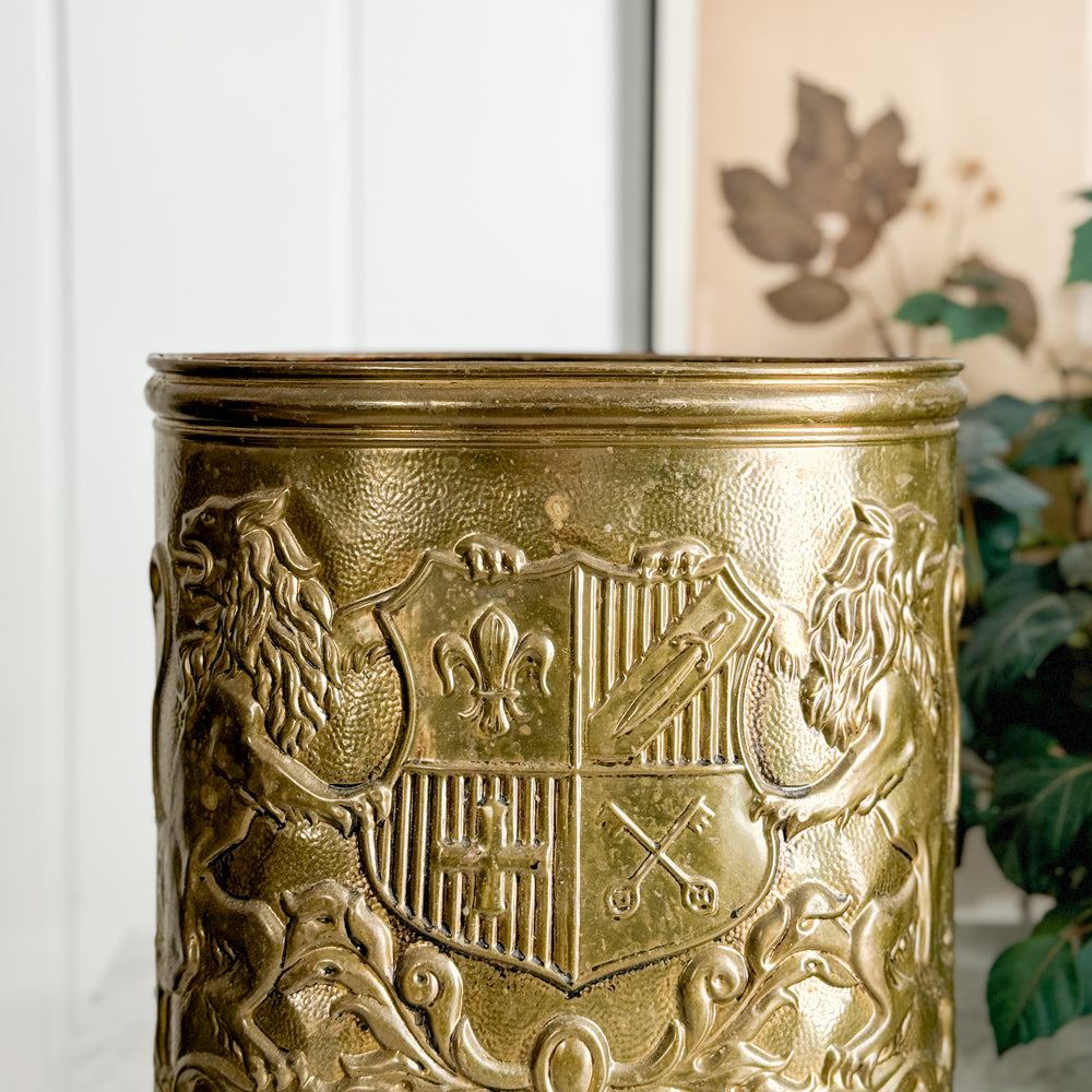 Vintage Brass Oval Tall Planter.