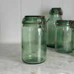 Vintage M Wide Green Glass Canning Jar- FRANCE