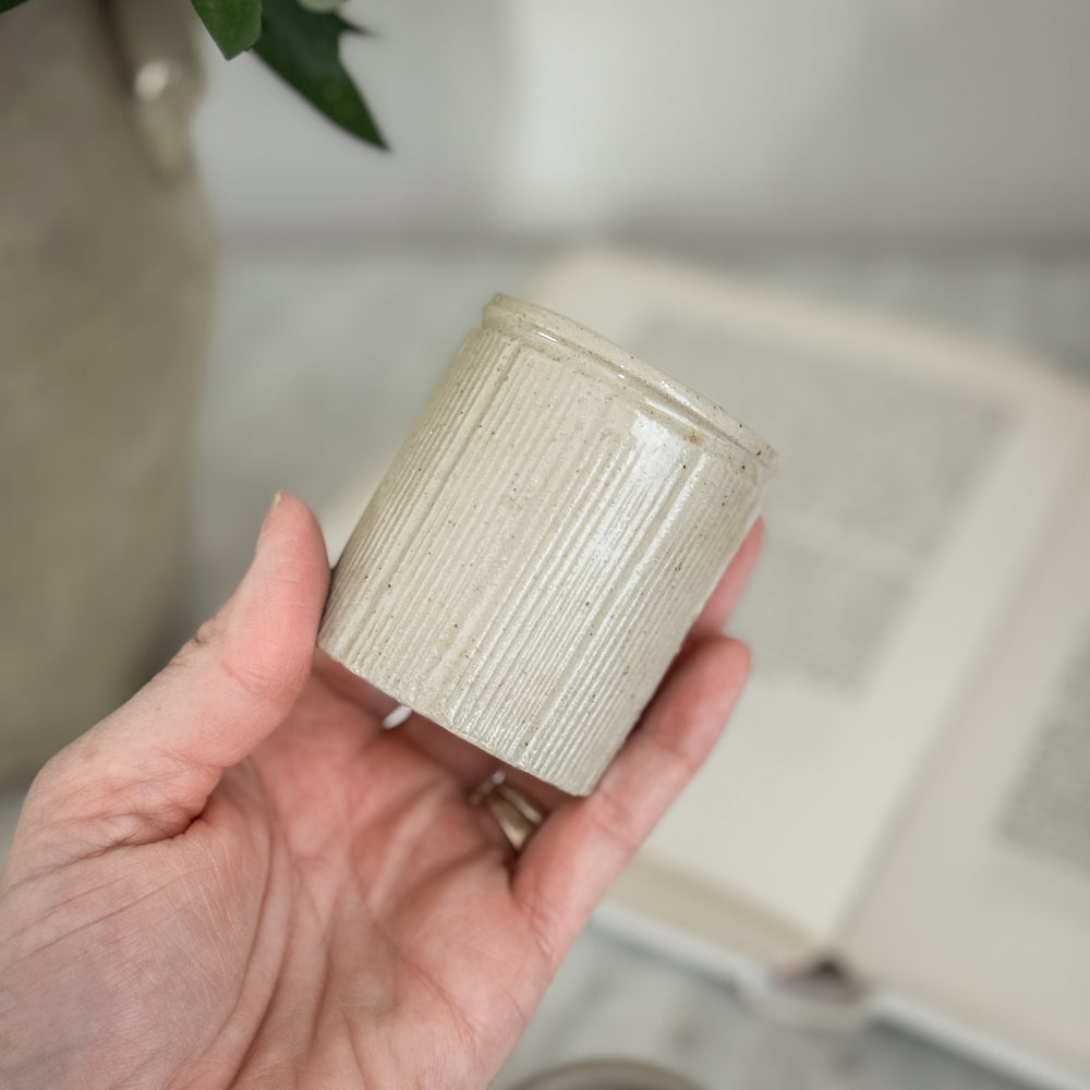 Antique stoneware xsmall marmalade crock jar