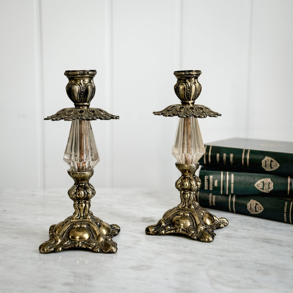 Vintage Glass and Metal Taper Pair