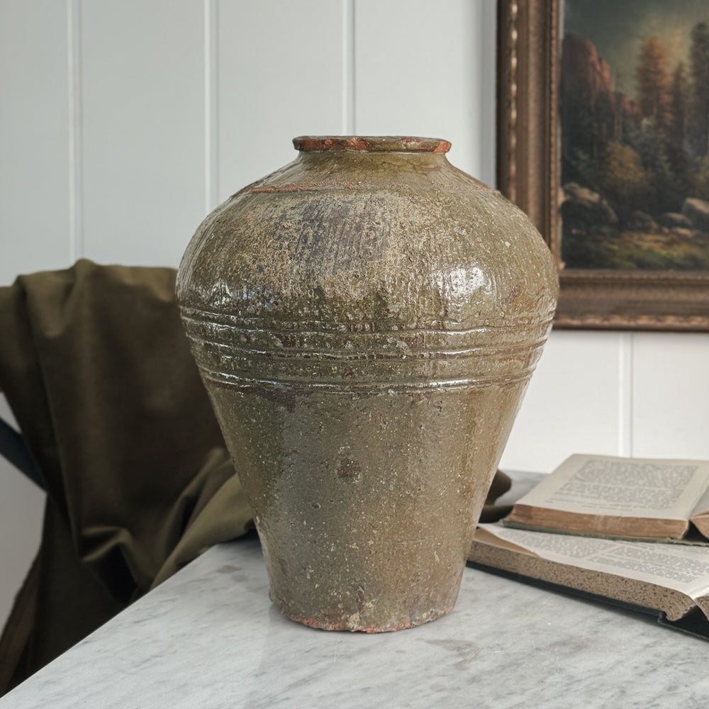 Vintage Green Pottery Jar