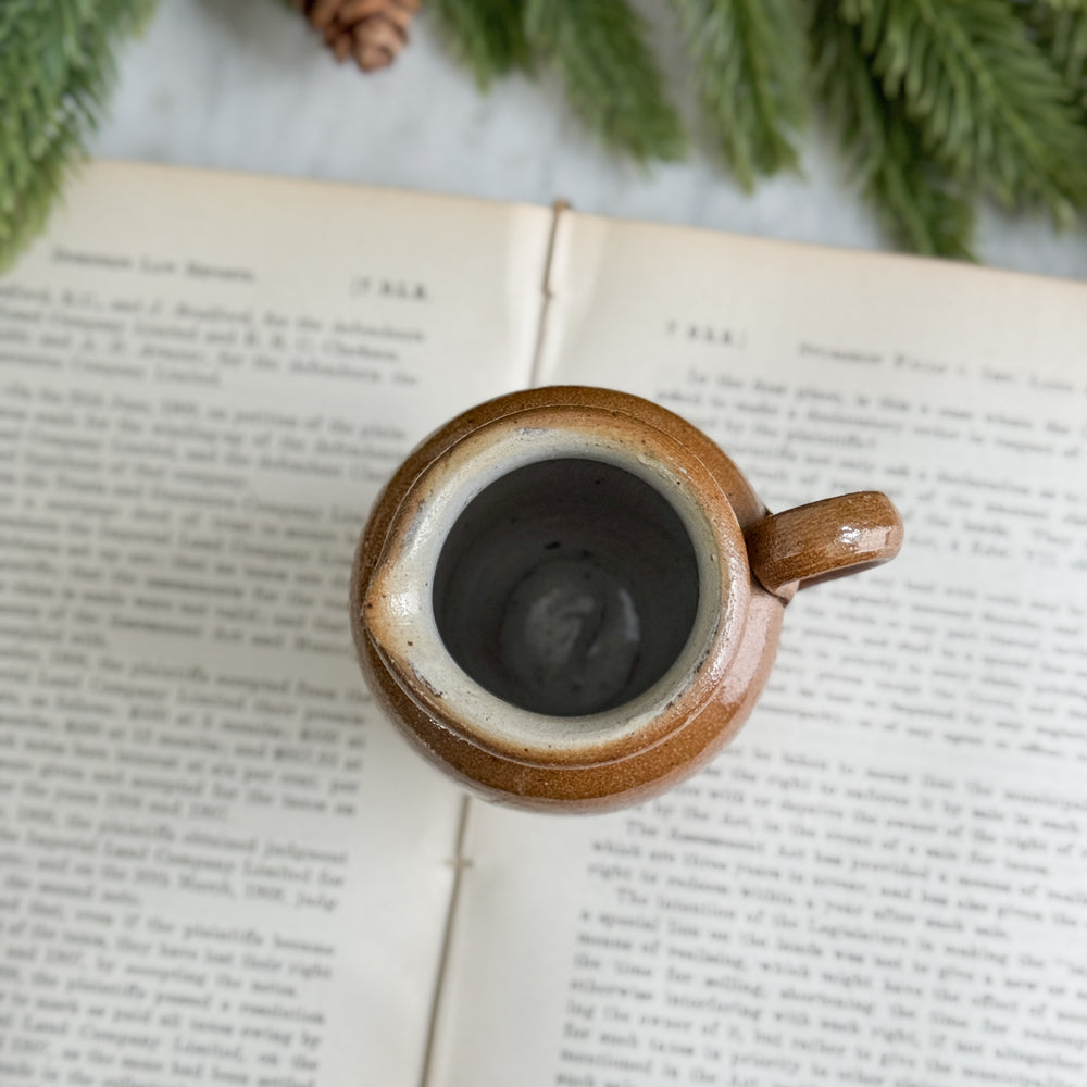 Vintage Stoneware Brown Inkwell bottle with handle