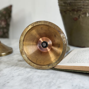 Vintage tall heavy rolled brass gold taper pair