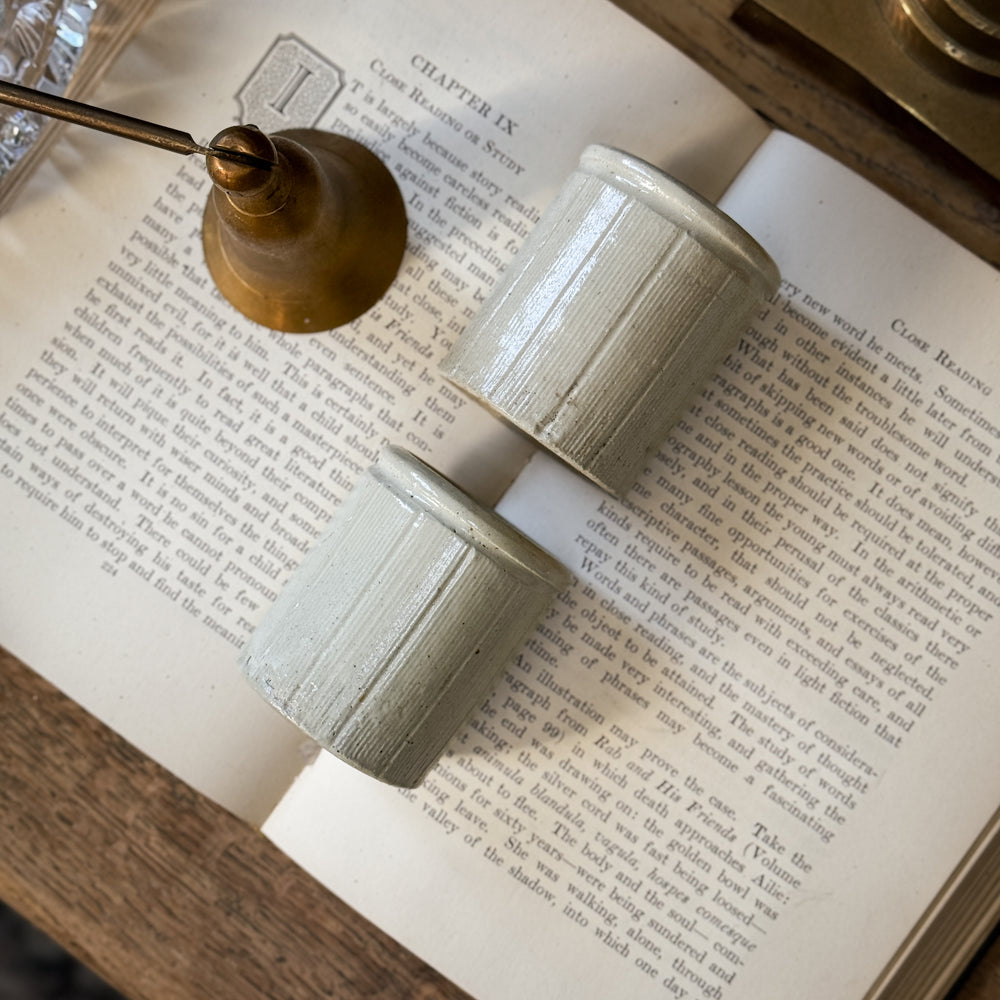 Antique stoneware xsmall marmalade crock jar.