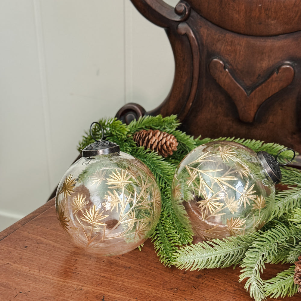 Clear Glass Gold Etched Ornament.