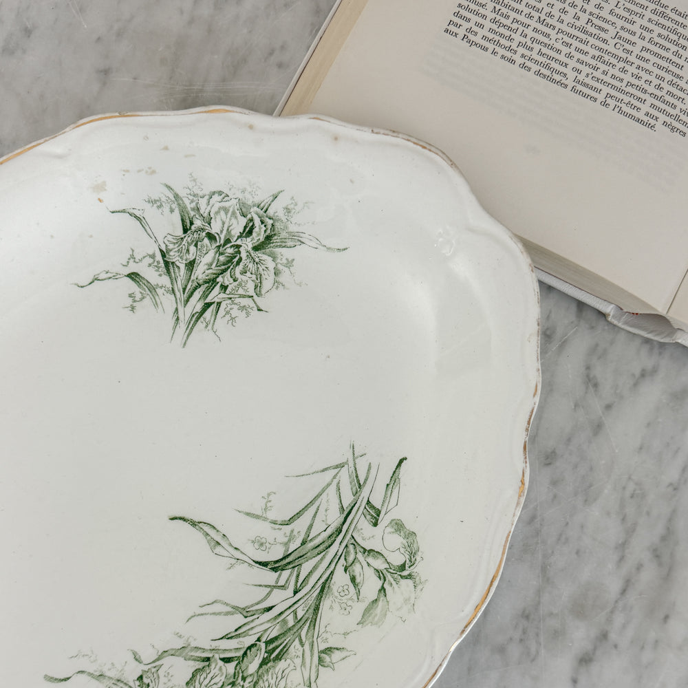 Antique green floral ironstone shaped platter