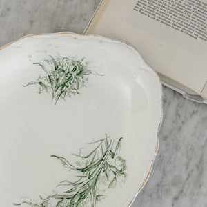 Antique green floral ironstone shaped platter