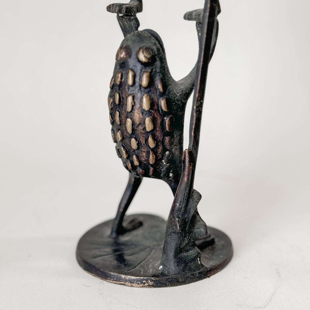 Vintage gold brass frog taper candlestick