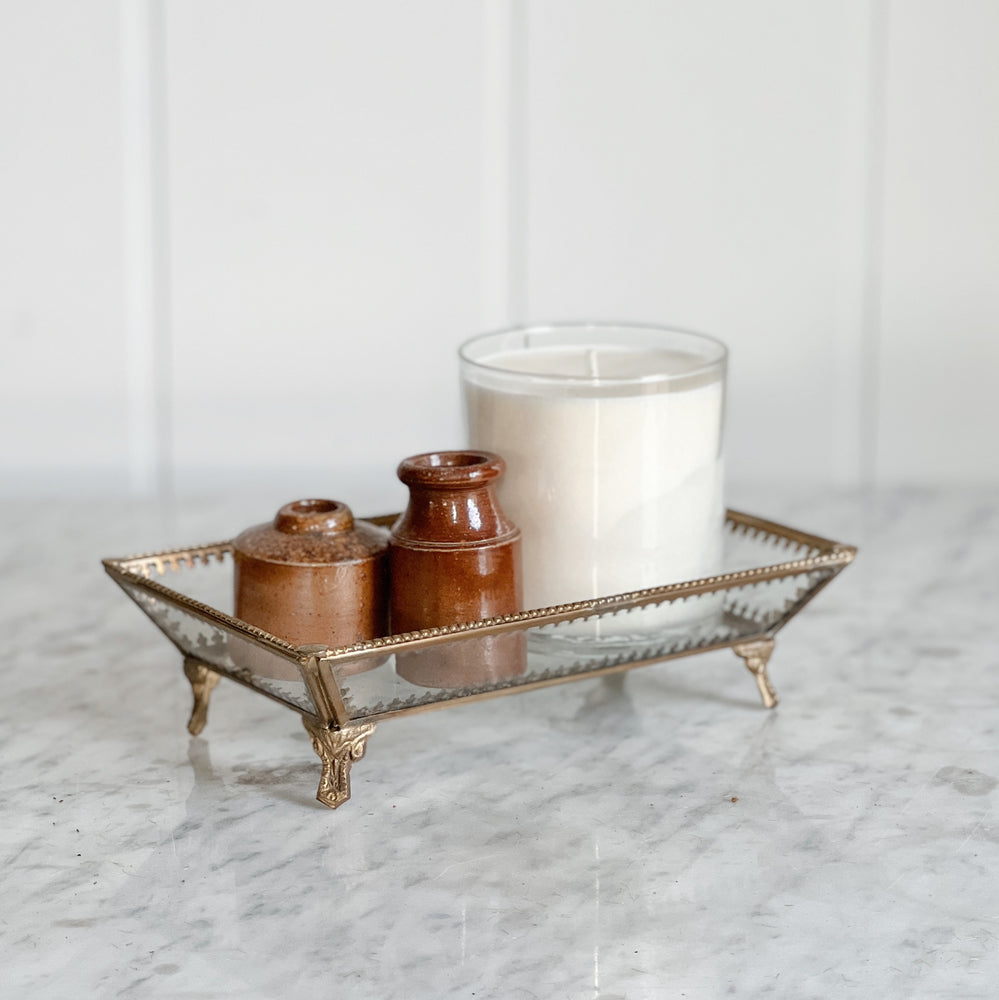 Gold Glass Footed Tray.