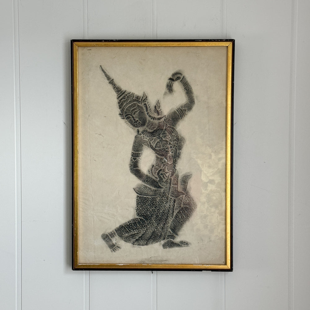 Vintage buddha charcoal etching print
