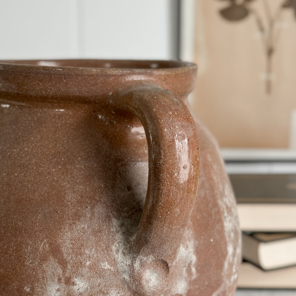 Vintage Double Handle Brown Pottery Vase.