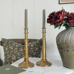 Vintage tall heavy rolled brass gold taper pair