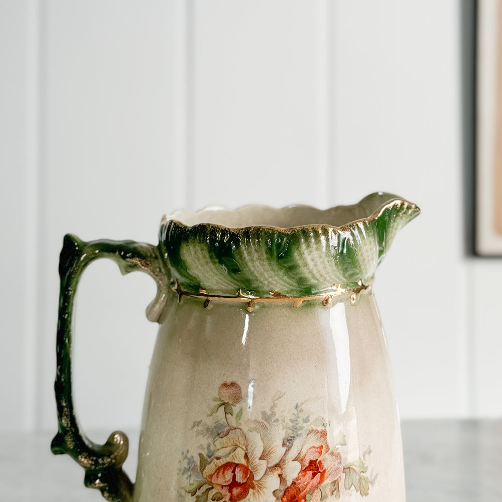 Vintage Grimwades green floral pitcher.