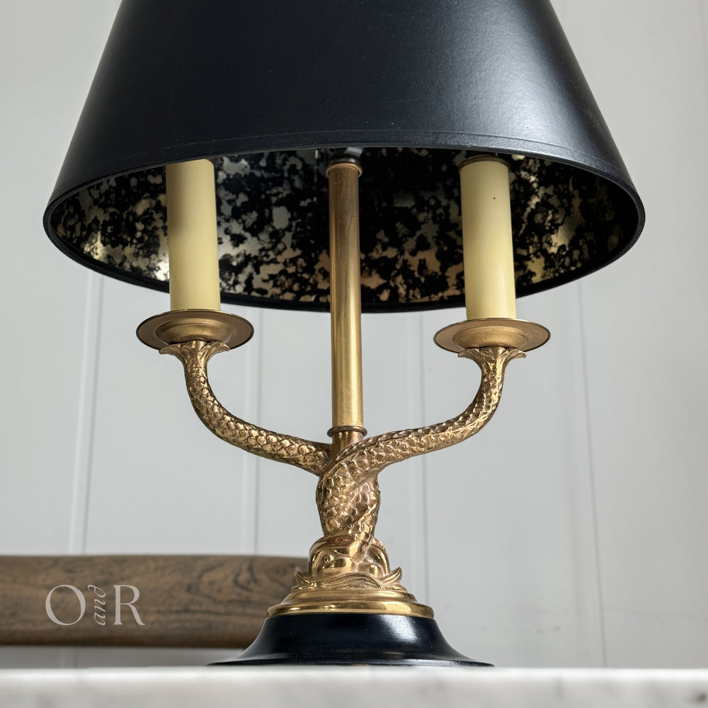 Vintage Black Brass Double Fish Lamp