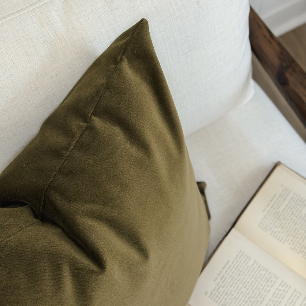 Olive Green 22" Velvet Pillow Cover