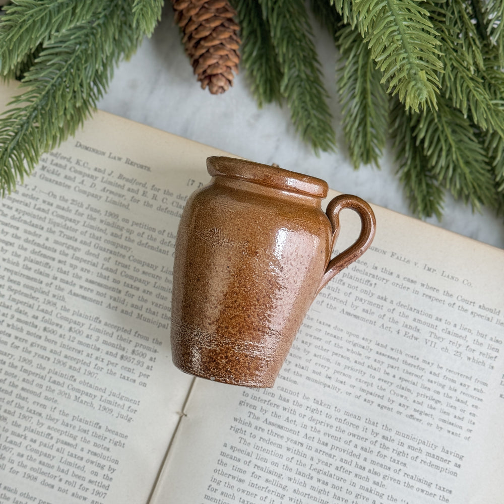 Vintage Stoneware Brown Inkwell bottle with handle