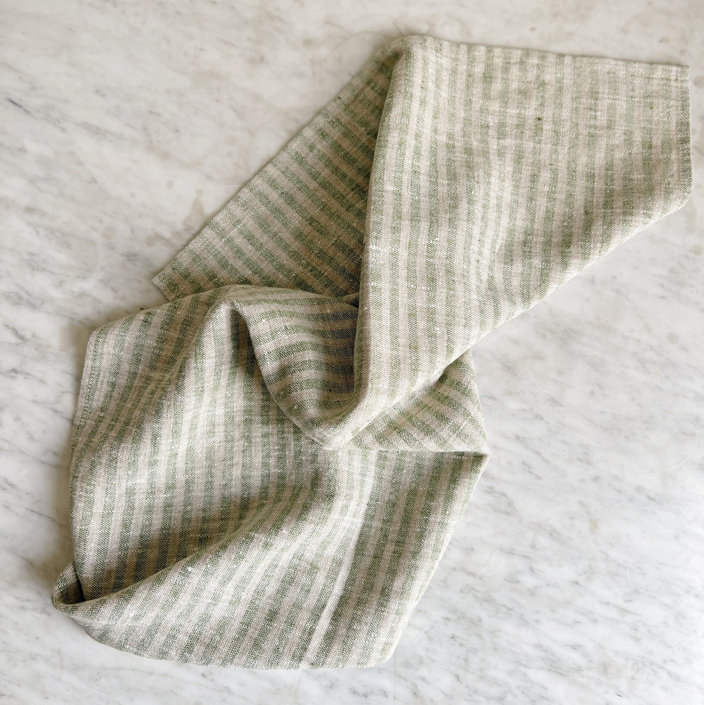 
                
                    Load image into Gallery viewer, Linen Tea Towel Thin Green Stripe
                
            