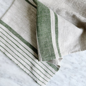 Linen Tea Towel Dark Green Stripe.