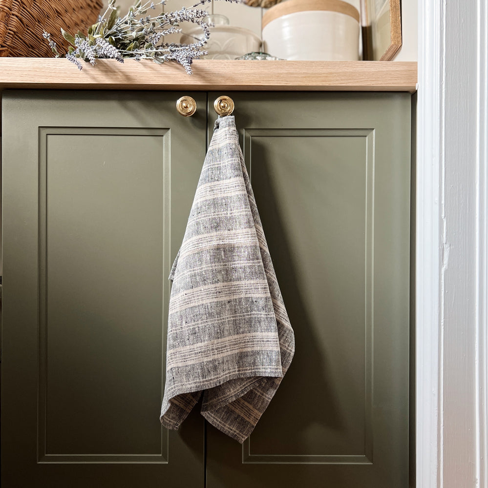 Linen Tea Towel Charcoal Stripe